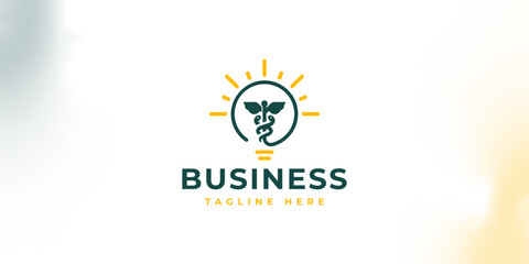 Medical Caduceus Bulb Logo – Innovative Healthcare and Light Symbol Design for Medicine, Science, and Technology