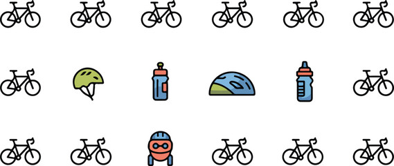 Bicycle and cycling equipment icons bike sport