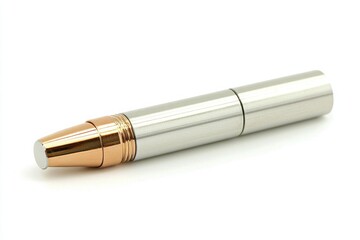 Fototapeta premium Elegant silver pen with rose gold accents on white background, modern stationery for writing, corporate, or gift applications