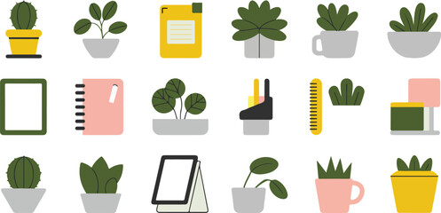 Collection of Potted Plants and Office Supplies supply