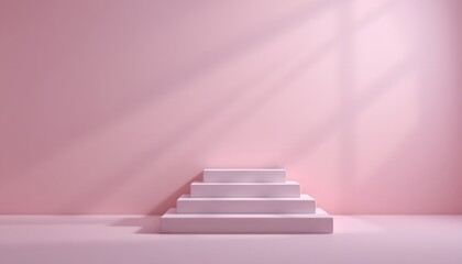 Minimalist Pink Steps with Soft Shadows Against a Light Background in a Contemporary Interior Space