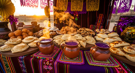 Delicious traditional food and drinks on display during an ethnic festival celebration