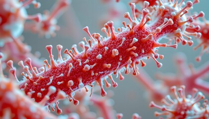 Microscopic View of a Vibrantly Colored Virus Structure with Intricate Cellular Details