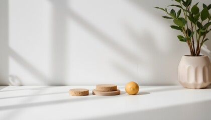 Minimalist Interior Composition with Natural Shadows, Neutral Tones, and a Potted Plant