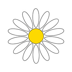 Minimalistic daisy flower illustration with yellow center and outlined petals in a cheerful design