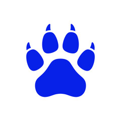 Stylized blue paw print illustration with bold shapes and a modern design concept