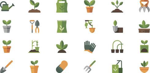 Garden care and plant cultivation icons gardening sprout