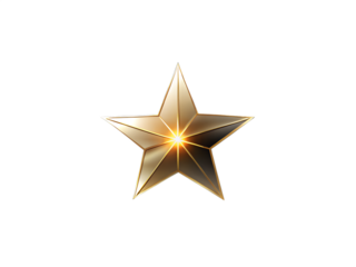 Golden star isolated on transparent background, a symbol of success, achievement, and excellence