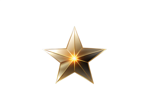 Golden star isolated on transparent background, a symbol of success, achievement, and excellence