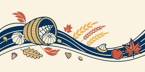 Thanksgiving Cornucopia Overflowing with Harvest Elements