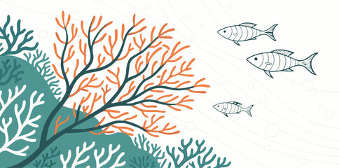 Underwater Scene With Coral And Swimming Fish ocean