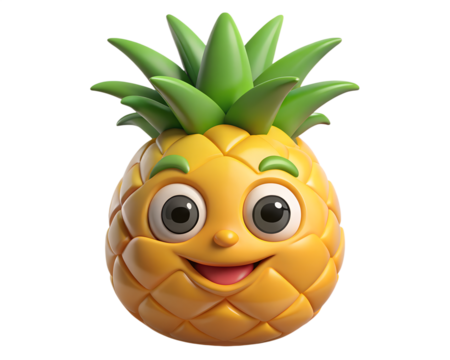 Delightful pineapple character isolated on transparent background, a tropical and cheerful design element
