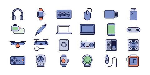 Technology Gadgets and Devices Flat Icons vector illustration