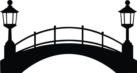 Decorative bridge structure icon. Simple vector silhouette with hanging lanterns