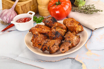 Grilled pork neck meat shashlik