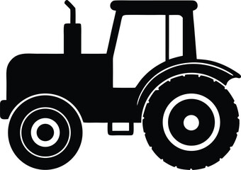 Farm tractor silhouette graphic. Simple agricultural equipment icon