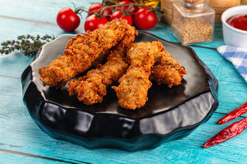 Golden crispy fried chicken strips