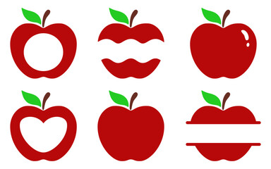 Apple vector illustration set, perfect for graphic design, presenting a modern and trendy style in red tones.