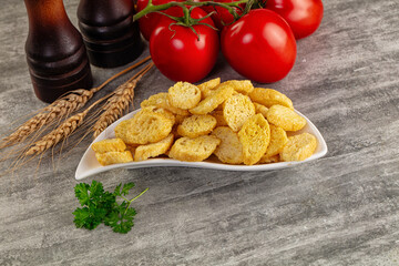 Crunchy croutons heap - roasted bread