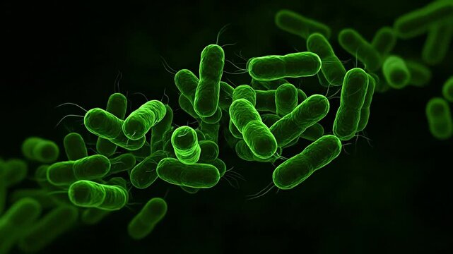 Green bacteria microscopic view against black background