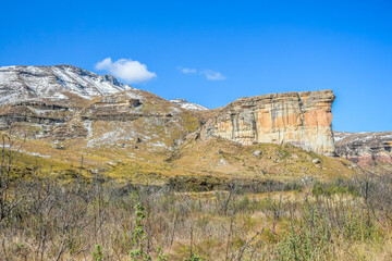 South Africa winter snow landscape in Golden Gate national park in Clarens