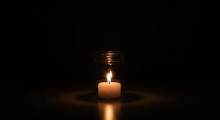 A single lit candle in a dark room, casting a warm glow and creating a serene and peaceful atmosphere, symbolizing hope and remembrance