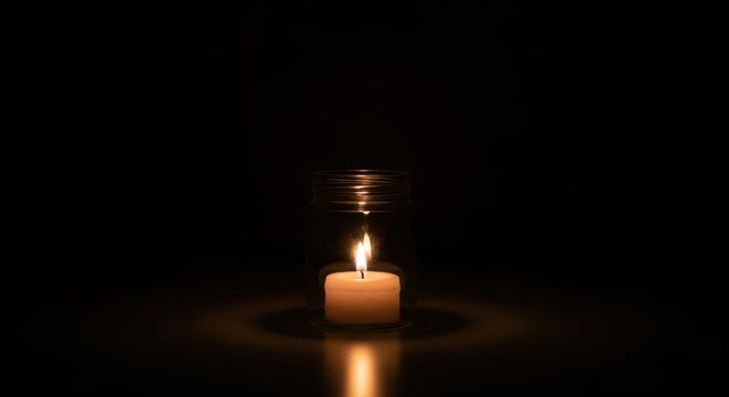 A single lit candle in a dark room, casting a warm glow and creating a serene and peaceful atmosphere, symbolizing hope and remembrance