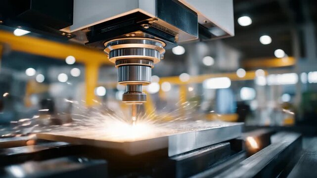 Close-up of CNC machines operating autonomously on complex aerospace parts, emotion of meticulous focus and technical mastery visible, representing precision engineering, automated fabrication, and
