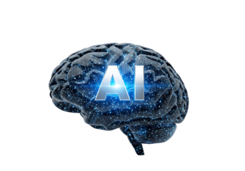 Artificial intelligence brain isolated on transparent background represents technology