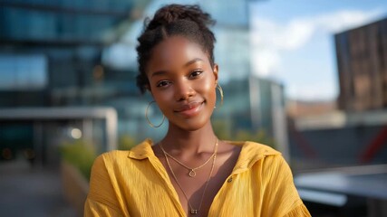 Elegant content creator posing on city streets surrounded by modern architecture, emotion of confidence and energy visible, representing urban lifestyle aesthetics, digital influencer photography, - Powered by Adobe