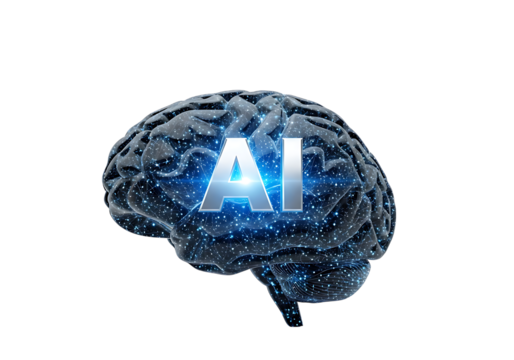 Artificial intelligence brain isolated on transparent background represents technology