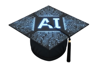 Graduation cap with ai design isolated on transparent background for celebration
