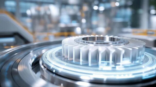 High-tech industrial room with rotating AI-powered turbines and glowing digital dashboards, emotion of efficiency and control visible, symbolizing energy optimization, smart industrial solutions,