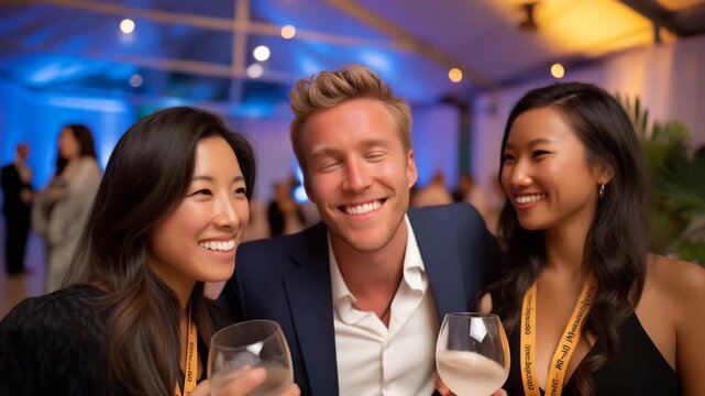 Team enjoying live music and laughter at elegant company gala, emotion of joy and freedom evident, representing corporate lifestyle, stress relief, and emotional rejuvenation after a year of