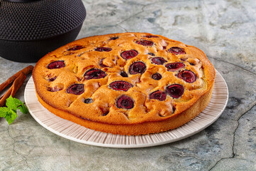 Crust homemade pie with plums