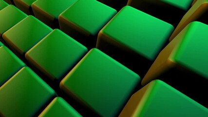 cube animated motion. Vibrant 3D green texture with curves and depth displaying purple and blue colors in a digital landscape - Powered by Adobe