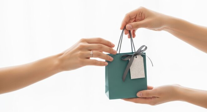 Elegant gift exchange with teal bag and ribbon for special occasions
