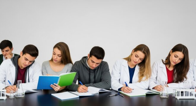 Collaborative study session with diverse students analyzing data in a classroom setting for academic success