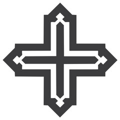 Obraz premium Ornate geometric Christian cross symbol of faith. Minimalist religious black and white vector icon.