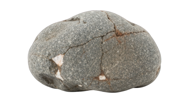 Smooth gray rock with fractures & minor white inclusions, isolated