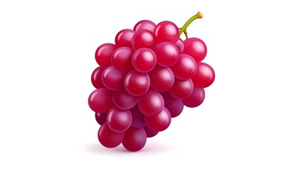 Fototapeta premium A vibrant cluster of red grapes with green stem, isolated on white