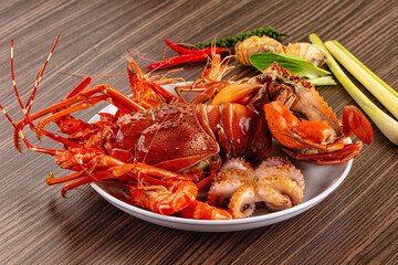 Seafood plate - lobster, crab, prawm octopus