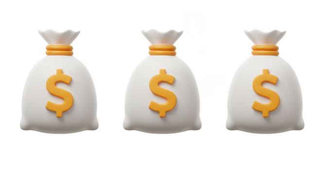 Money bags symbol: Three money bags emblazoned with the dollar sign, standing for wealth and financial abundance. This image symbolizes financial success and prosperity.