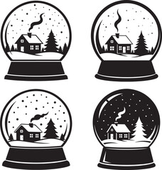 Fototapeta premium Four vintage christmas snow globe scenes silhouette