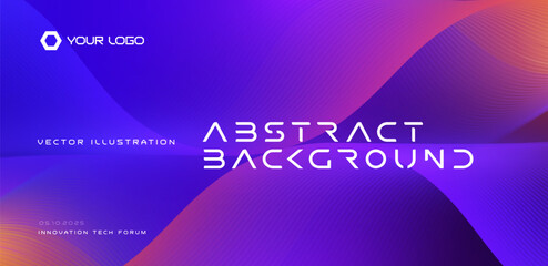 Abstract tech background, neon gradient waves, futuristic typography. Wavy colorful futuristic pattern. Technologies backgrounds and technology backdrops for digital events. Vector illustration