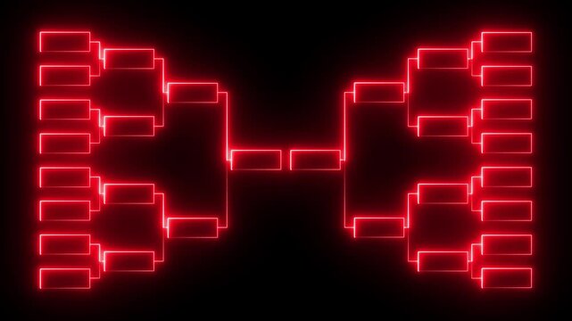 glowing neon team Tournament bracket templates isolated on black background. Tournament Bracket Chart icon. Championship bracket schedule for football, basketball, baseball or tennis.