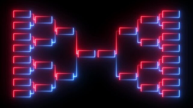 glowing neon team Tournament bracket templates isolated on black background. Tournament Bracket Chart icon. Championship bracket schedule for football, basketball, baseball or tennis.