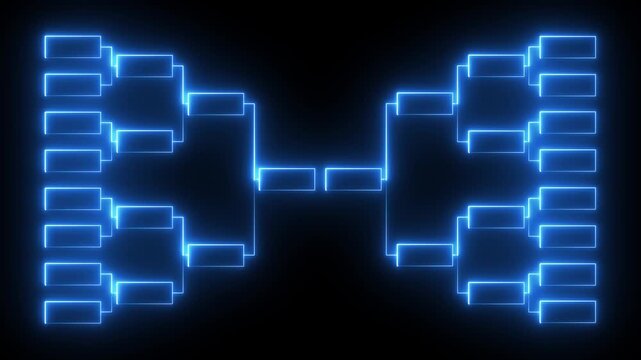 glowing neon team Tournament bracket templates isolated on black background. Tournament Bracket Chart icon. Championship bracket schedule for football, basketball, baseball or tennis.
