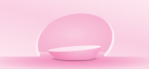product podium display with curve arch wall on cute sweet pastel pink background 3d illustration vector for putting object