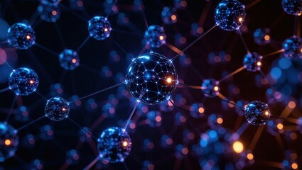 Abstract digital network of connected spheres with glowing lights.